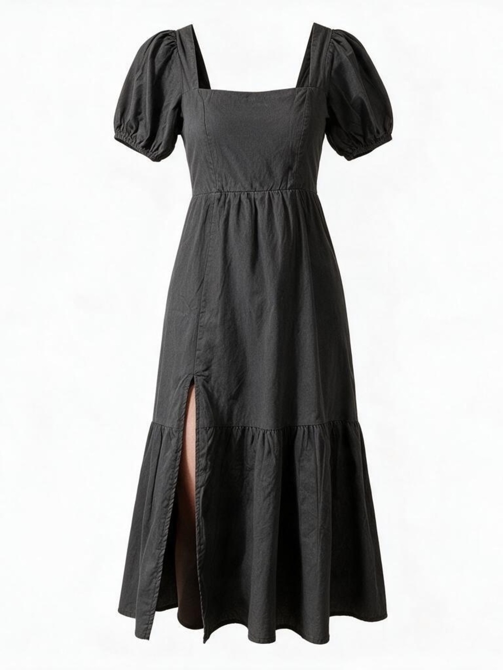 Astr Black Puff-Sleeve Maxi Dress with Side Slit